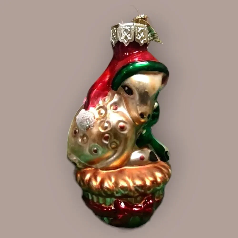 Santa Doe Deer Christmas Ornament Hand Blown Glass Thomas Pacconi Classics 2002